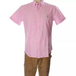 NEW Polo Ralph Lauren Shirt Short Sleeved  Pink White Plaid Green Player Gingham